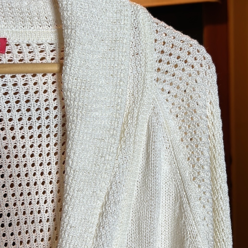 Apriori by Escada Cream Knit Snap Button Cardigan Size 14 Open Weave Cropped - Picture 8 of 10